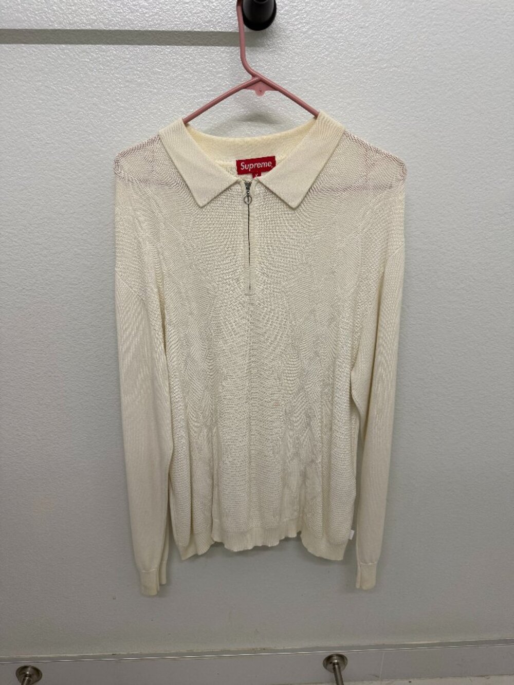 Supreme Cable Knit Half-Zip Polo Sweater Cream Medium